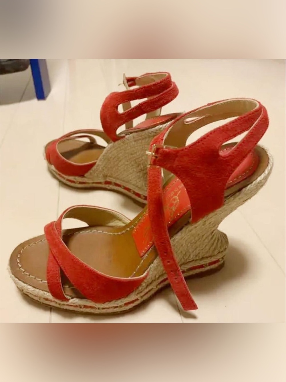 Paloma Barceló Red Suede Espadrille Wedge Sandals